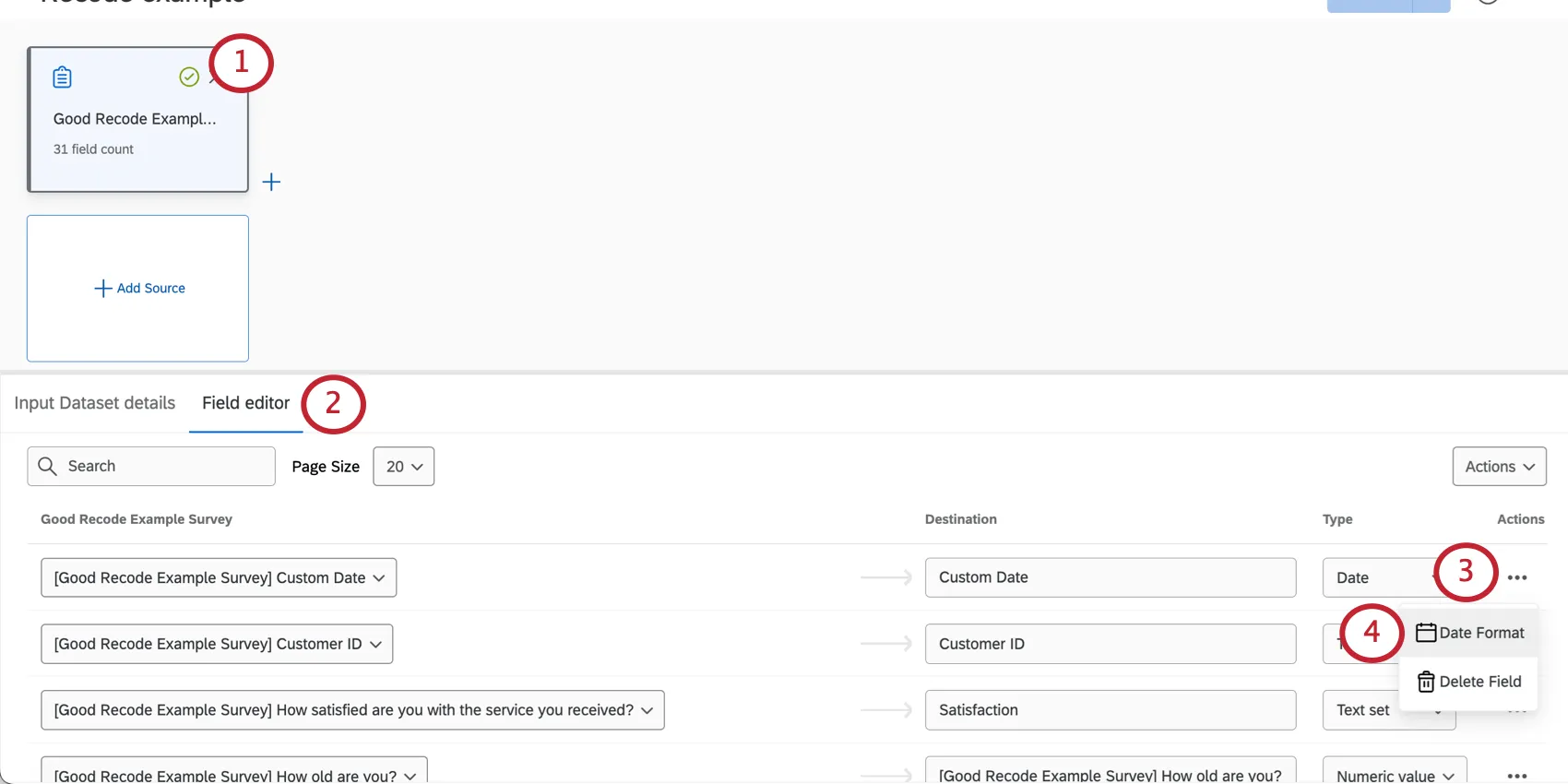 Klicken auf eine Quelle in einem Modell