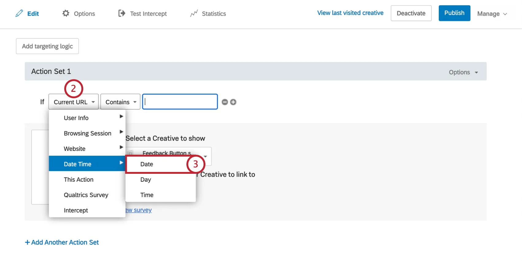 First field in date condition is dropped down. Date Time is selected, and Date is selected