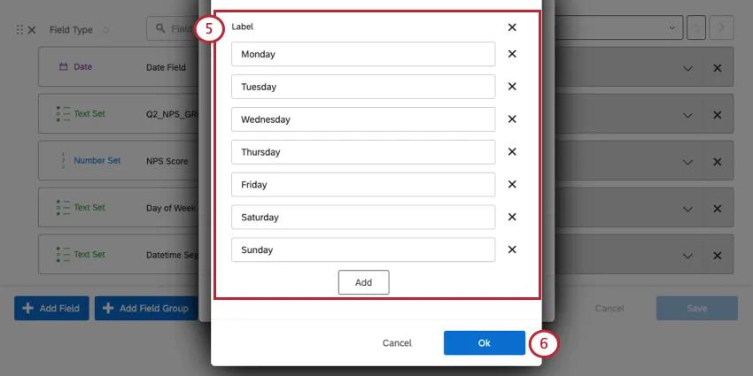 All week day labels added inside the label window