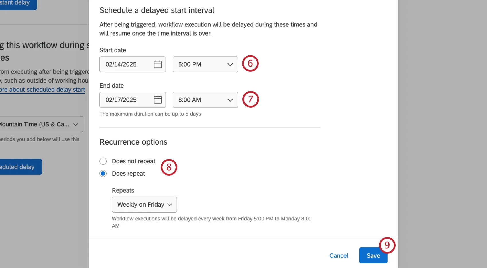additional options to configure a scheduled workflow start