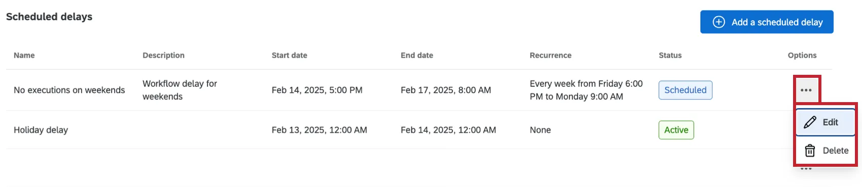 編集と削除ボタン