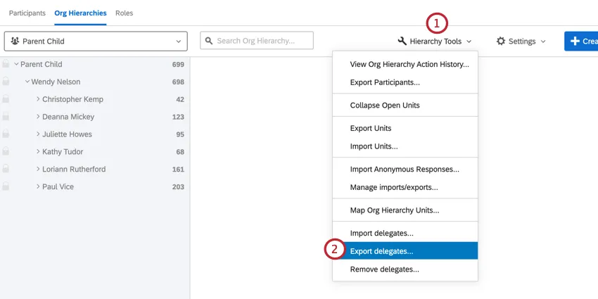clicking hierarchy tools and then export delegates