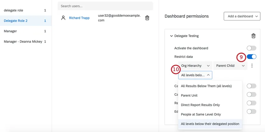 Activar la opción de restricción de datos y restringir los datos por posición delegada