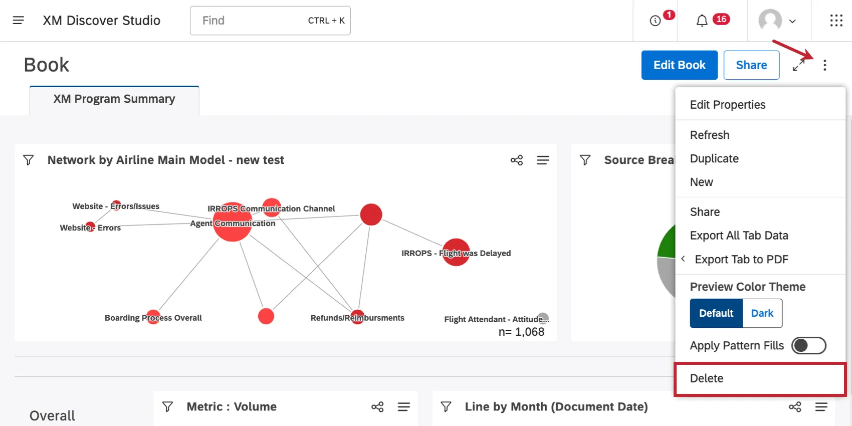 allinterno di un dashboard, menu a 3 punti espanso