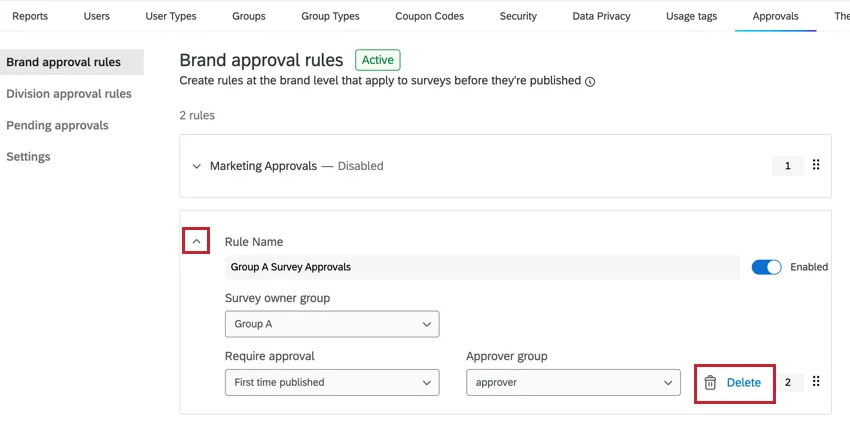 développer une règle et cliquer sur Supprimer