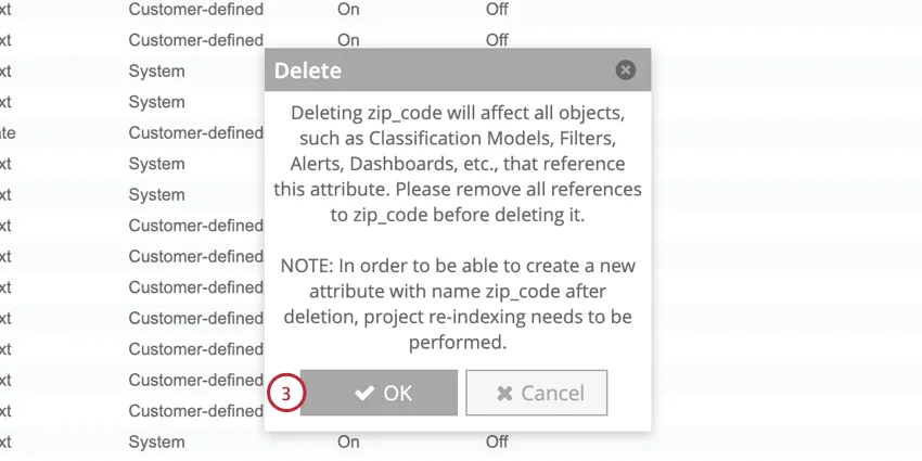 clicking Ok in the popup