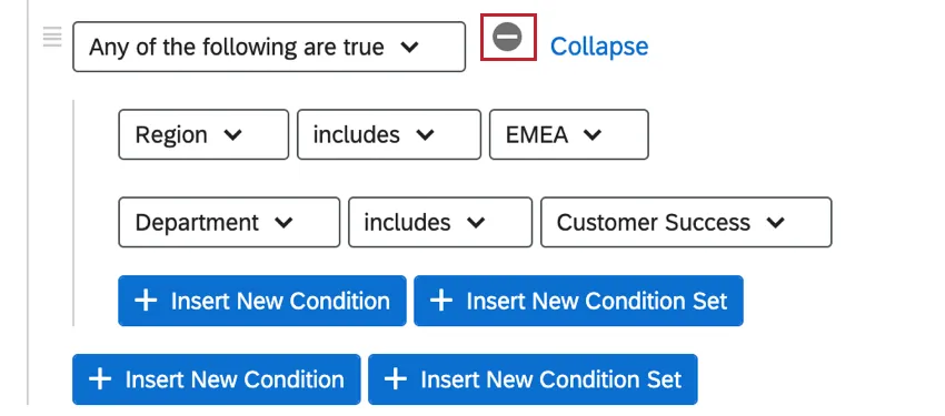 the delete button to remove a condition set