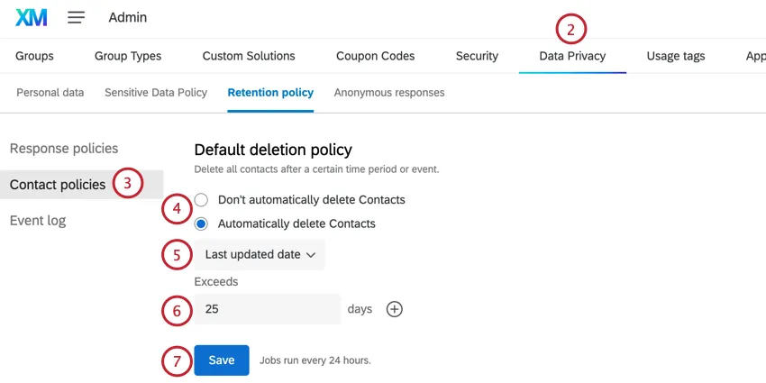 creating the contact retention policy
