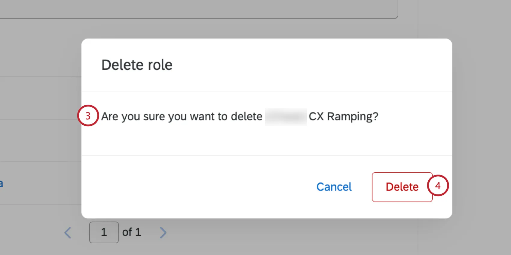 the confirmation window for deleting a role