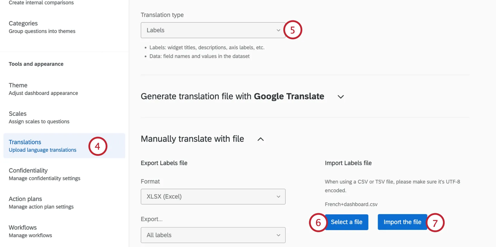importing an updated label file with delete columns