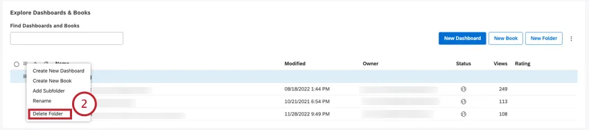 Expand the actions menu next to the folder and select Delete Folder.