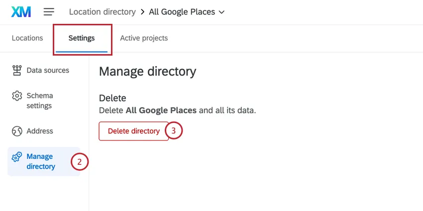 deleting a location directory
