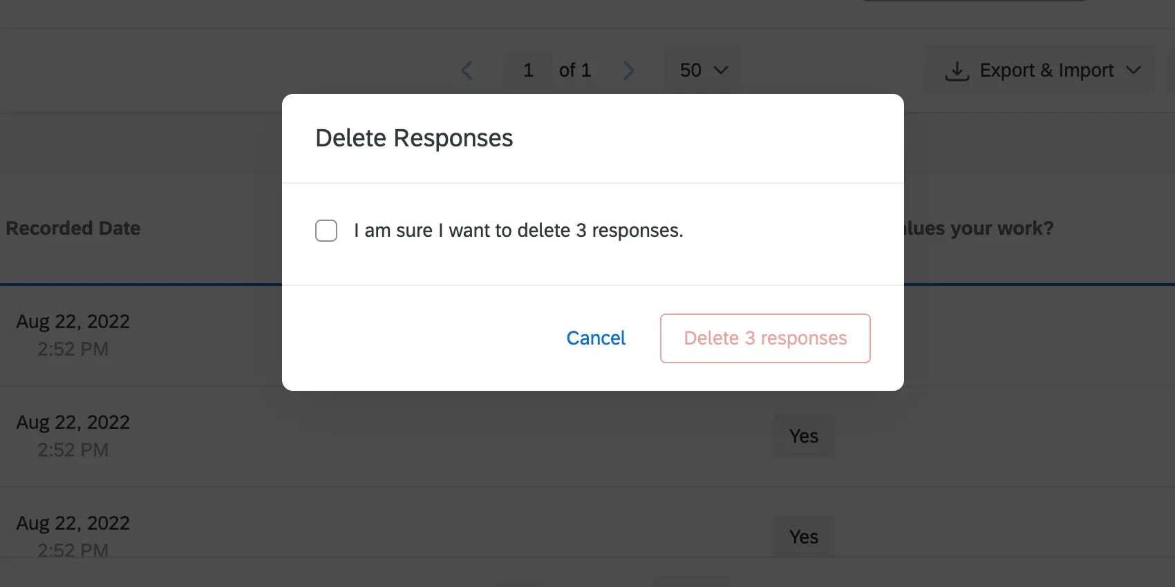 Deletion confirmation window