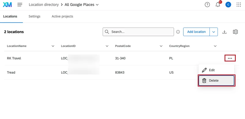 単一LOCATIONSの削除