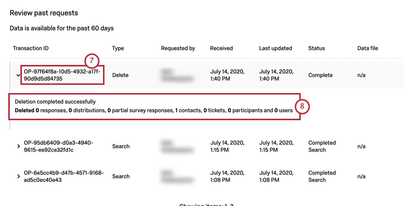 Transaction ID column with ID that starts with OP
