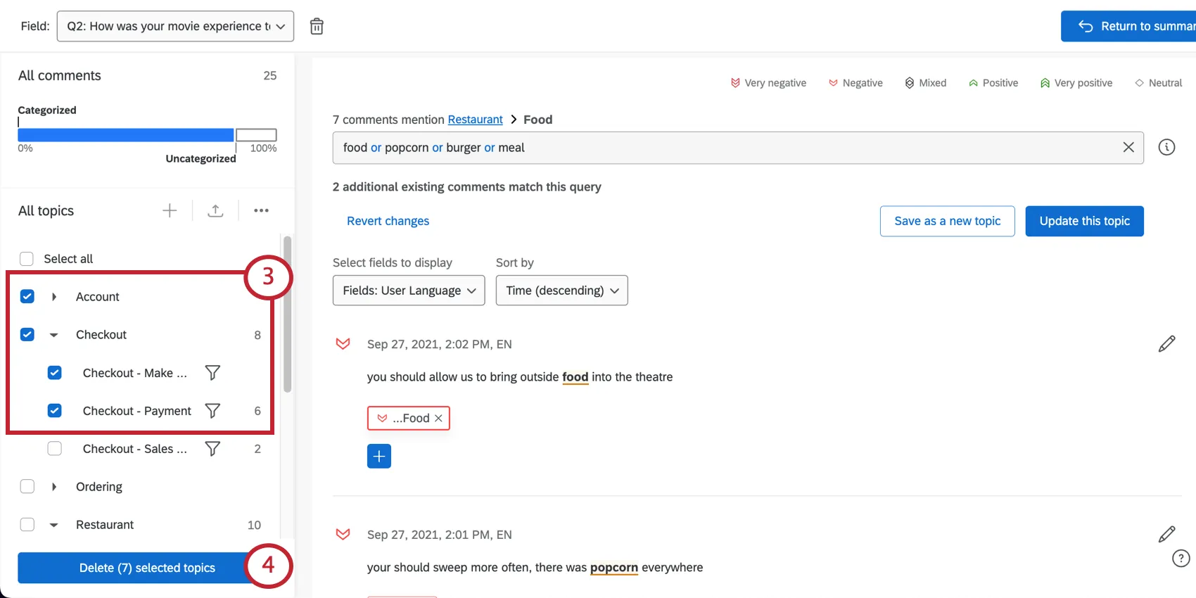 Text iQ platform. This image highlights how to delete topics
