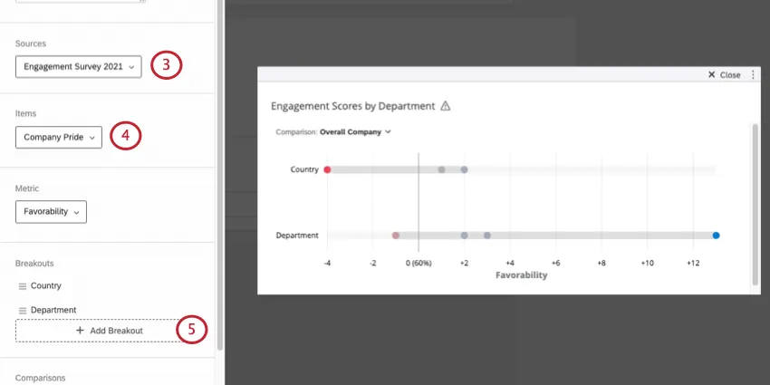 Pasos numerados en el panel de edición del widget a la izquierda