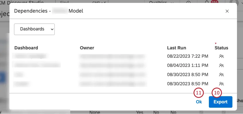 Fare clic su Esporta per esportare tutte le dipendenze dei modelli di attributo o di categoria in MS Excel (opzionale). Fare clic su Ok per chiudere la finestra Dipendenze.