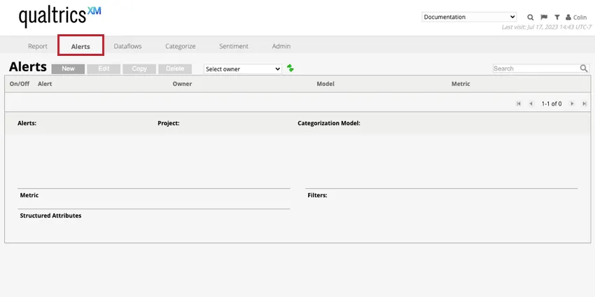 the alerts tab in designer
