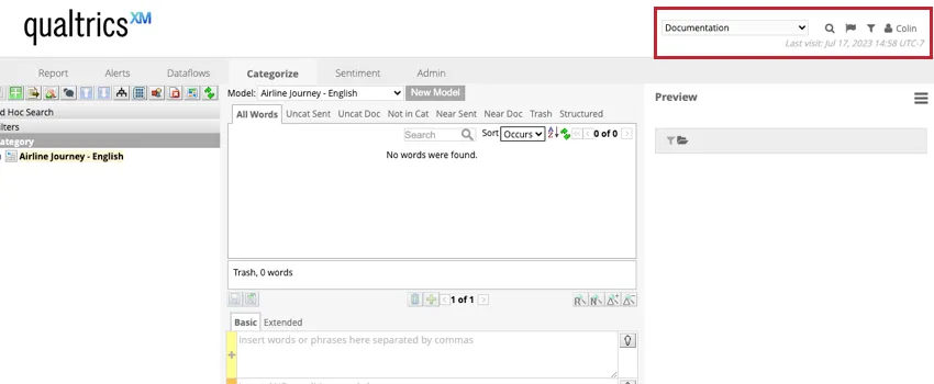 the navigation toolbar in the top right corner