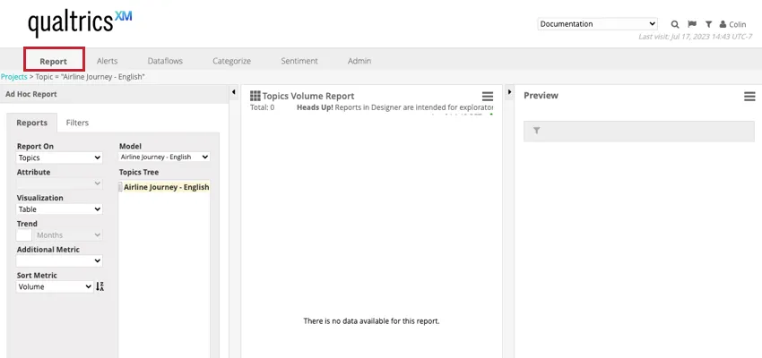 the report tab in designer