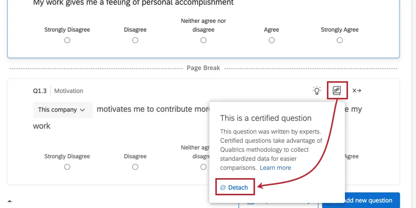 clicking the detach button on a certified question