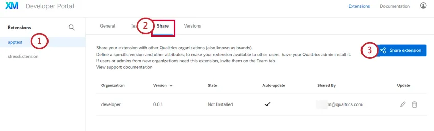 clicking Share extension