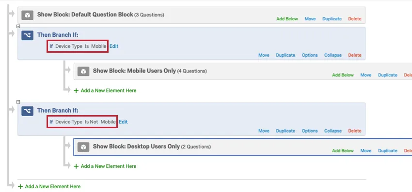 Screenshot of exact logic described in survey flow branches