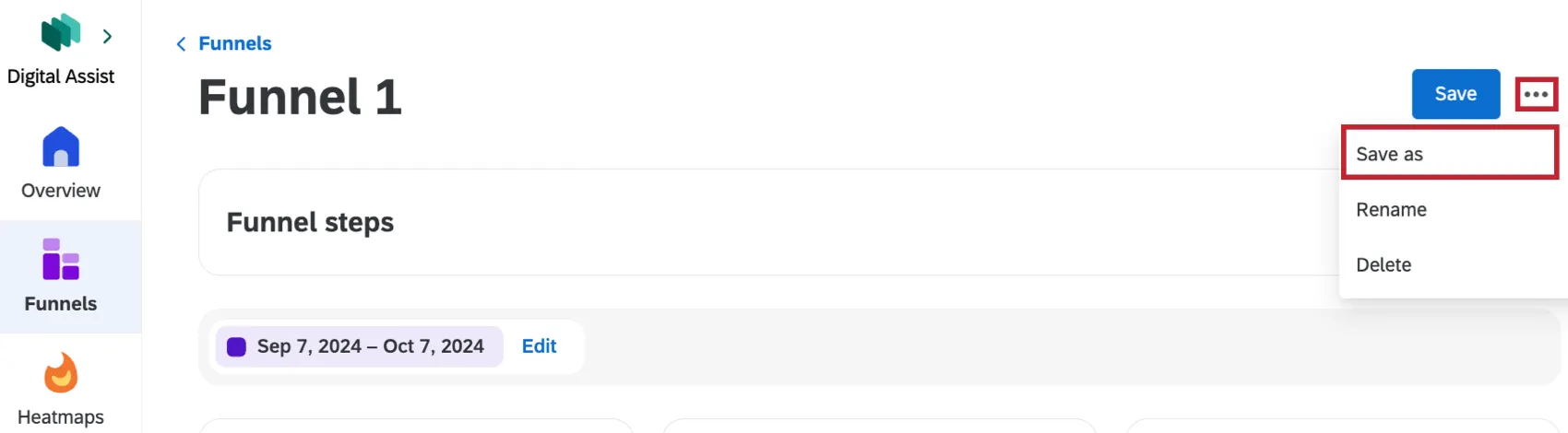 "Save as" button to save a funnel as a new version