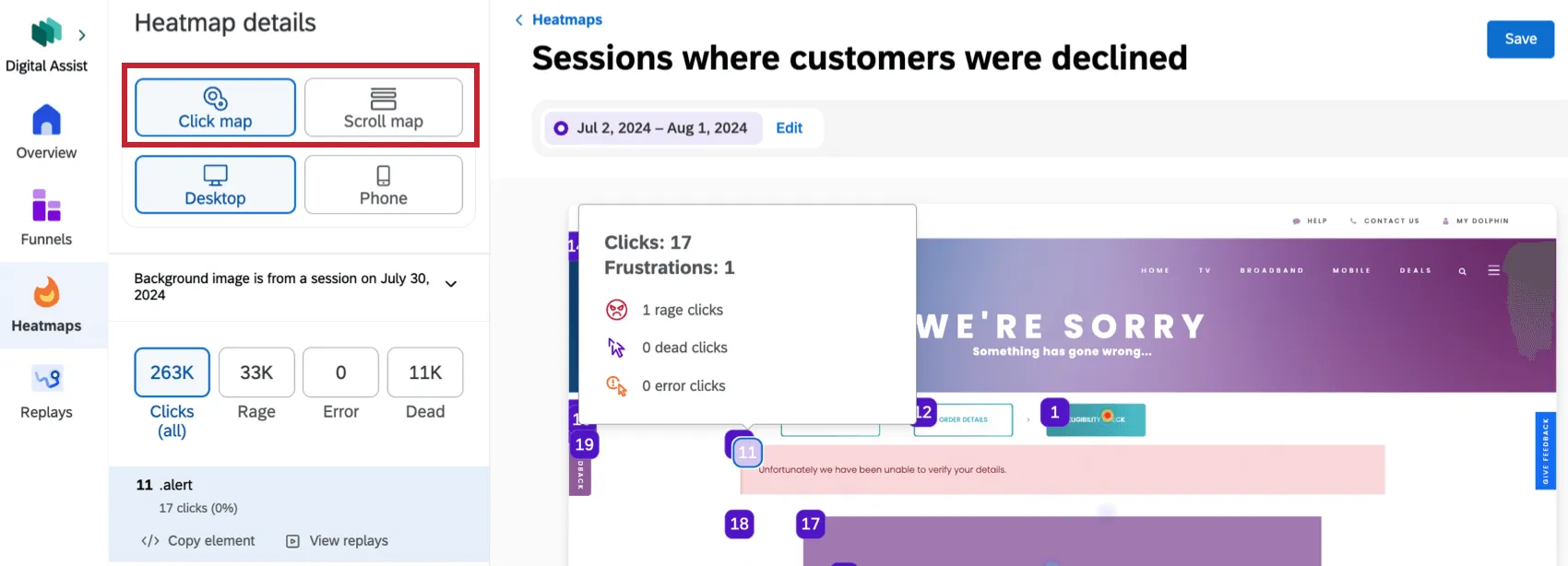 Opciones de tipo de mapa dentro de un mapa de calor