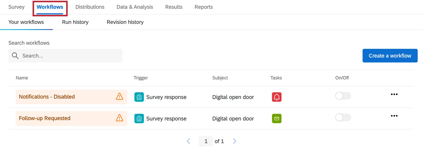 the workflows tab of the digital open door