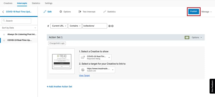 Publish button upper-right