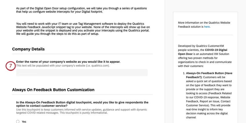 Texto introductorio, luego campo para el nombre de la empresa