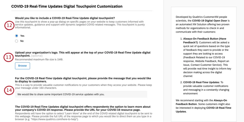 adding info about your organization and adding custom messages