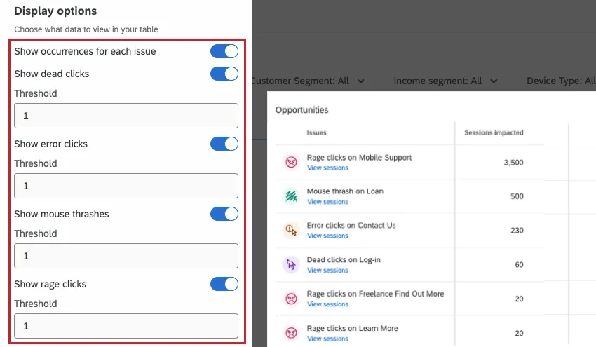 les options daffichage dans le widget