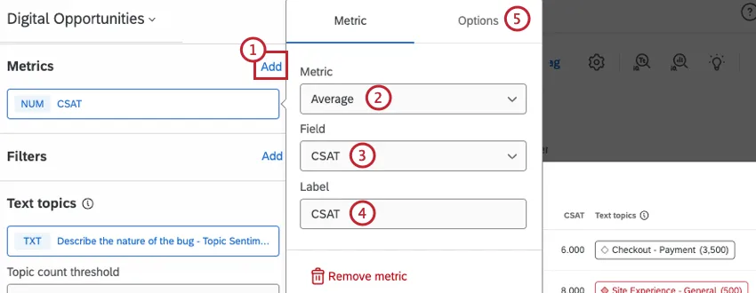 adding and configuring metrics within the widget
