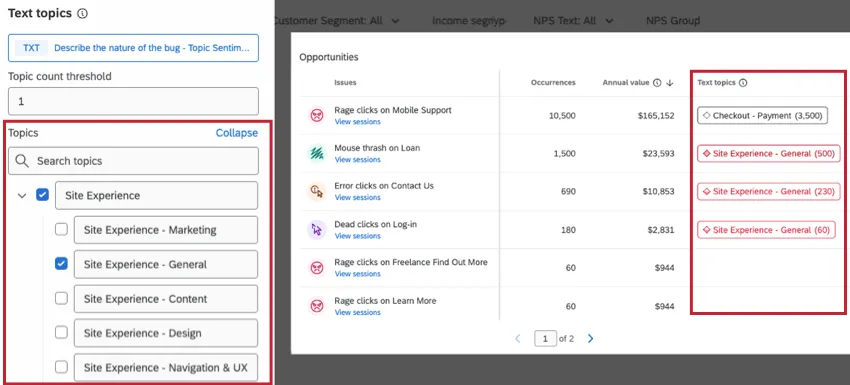 selecting text topics for display in the widget