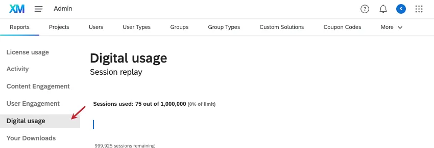 image of digital usage tab on the left side of the page