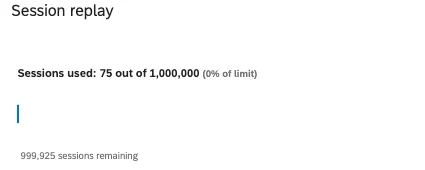 Session replay chart that looks like a small line because only 75 of one million sessions have been used