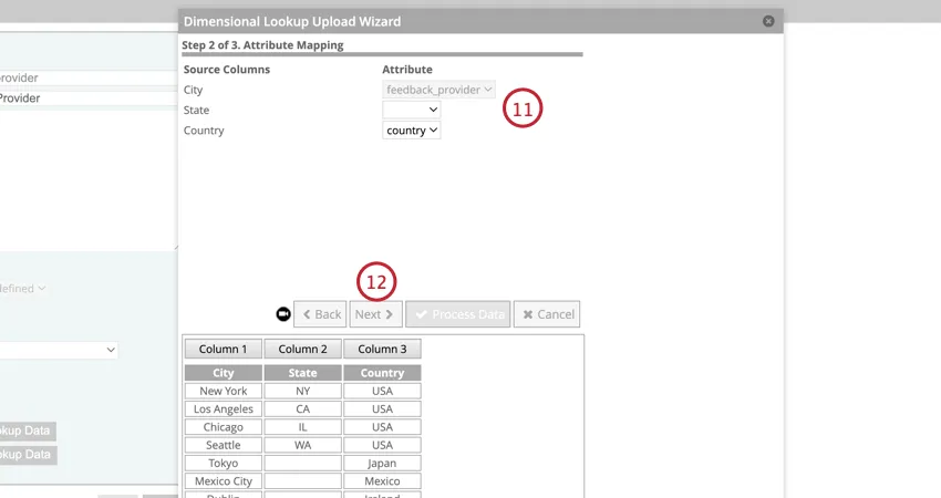 mapping data columns to attributes