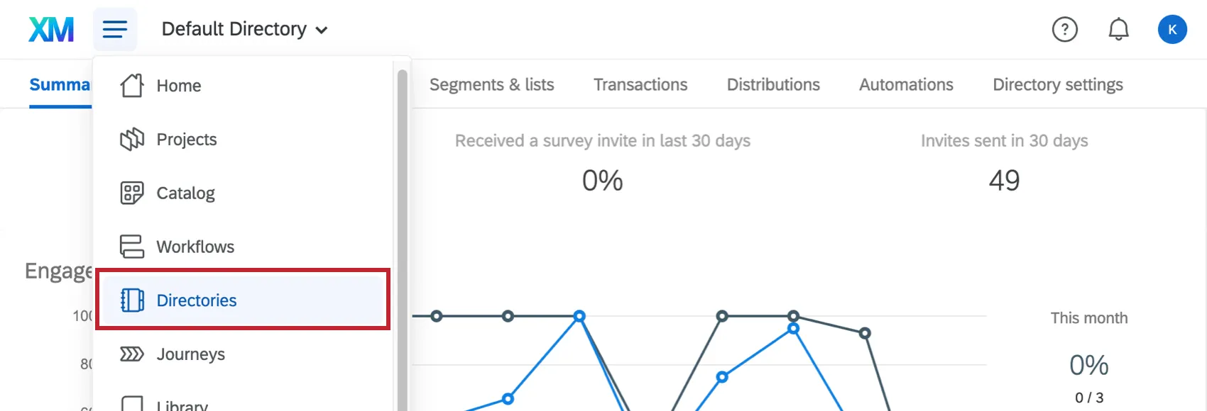 clicking the navigation menu in the top right and choosing Directories