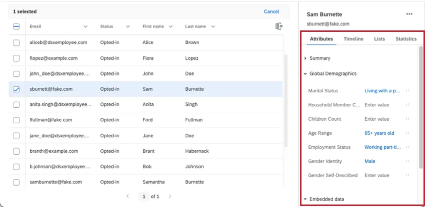 A picture of the attributes section