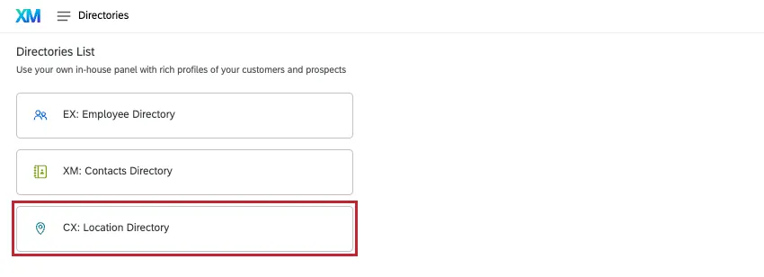 répertoire de localisation sélectionné sur la page de navigation du répertoire
