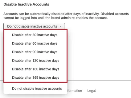 Different conditions you can set when automatically disabling inactive accounts