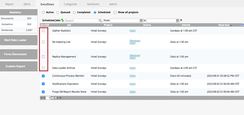 unchecking a dataflow to disable it