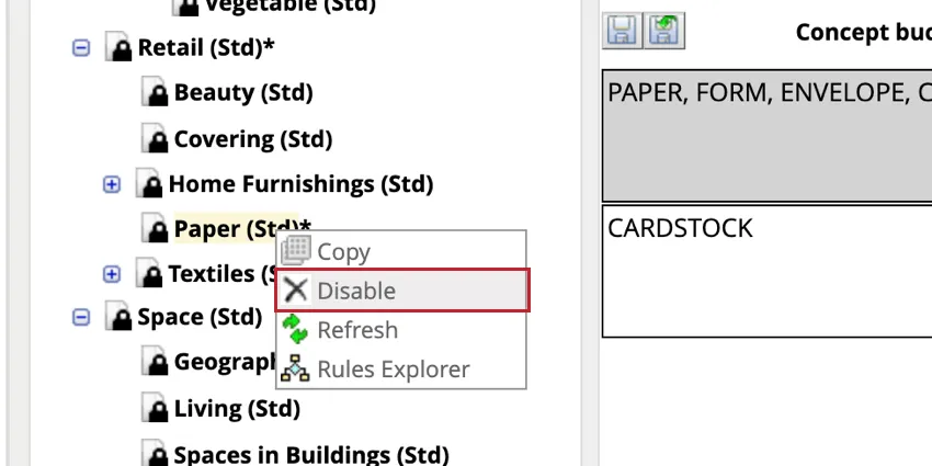 right clicking a node and selecting Disable