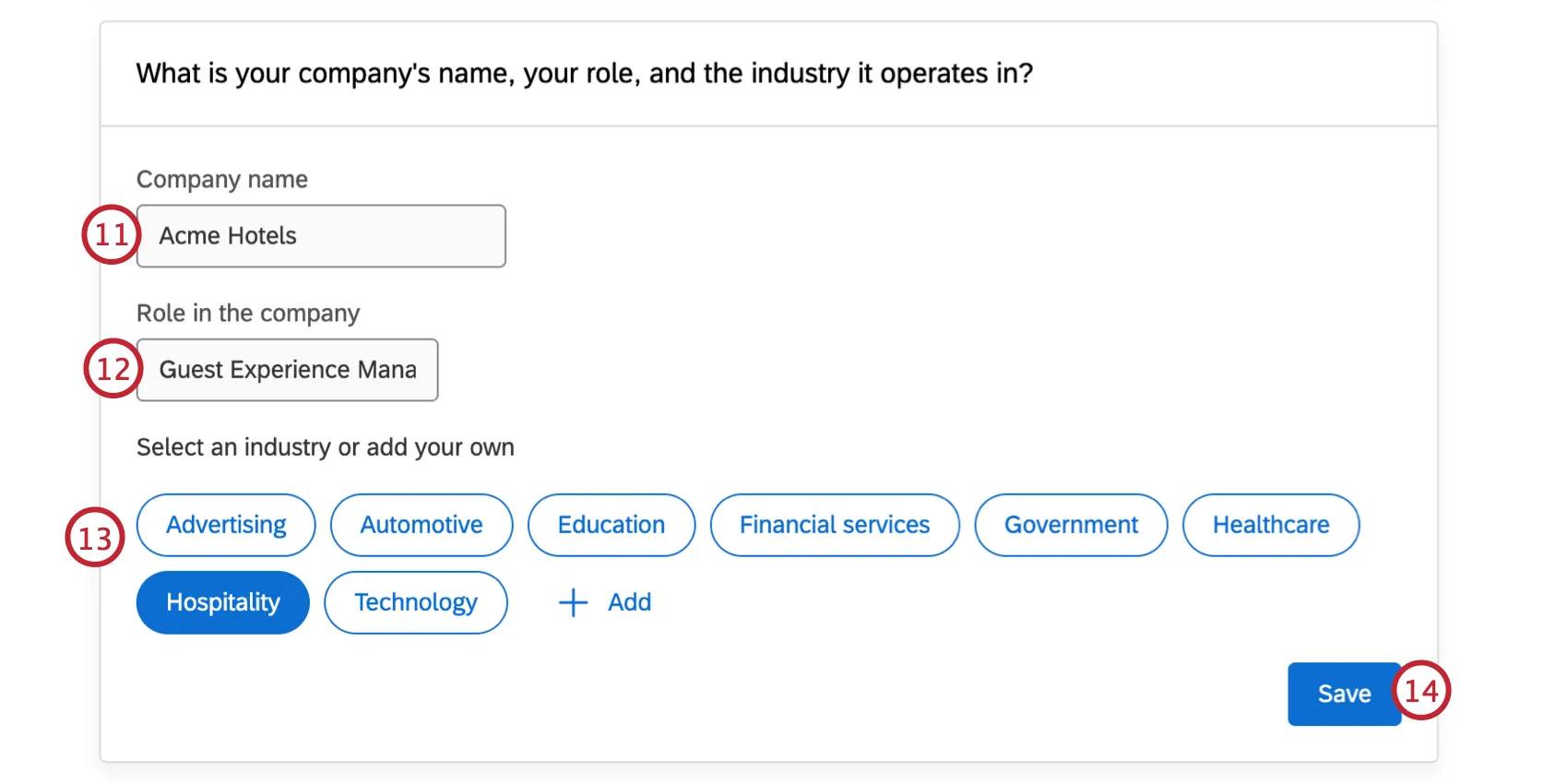 Ingresando la industria, el nombre del rol y la empresa para el modelo