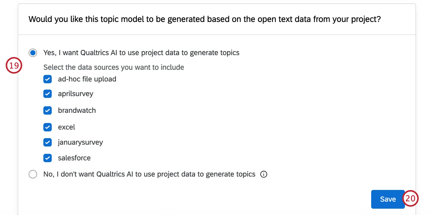 choosing the discover projects to use as a data source for the topic model
