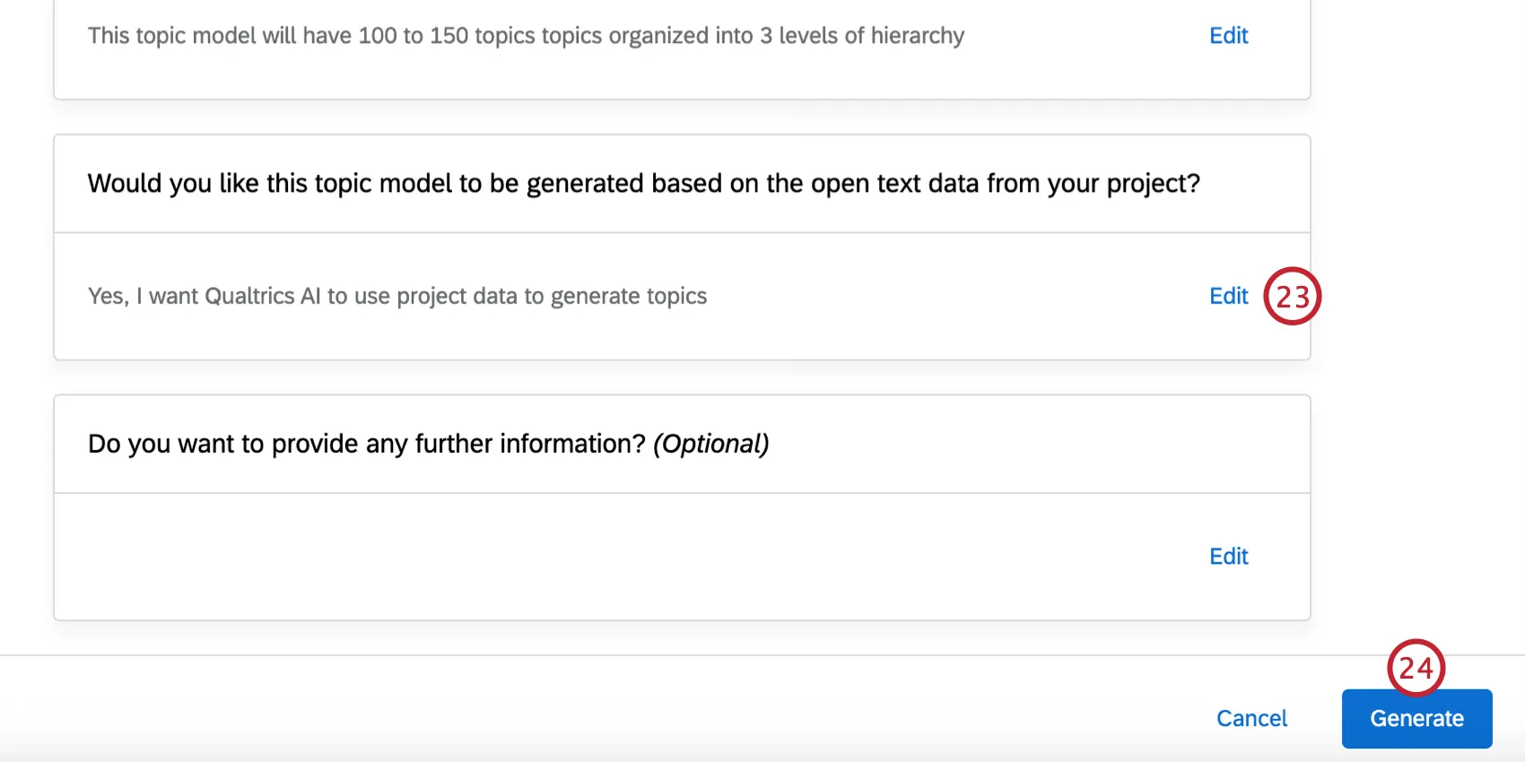 if needed, editing the model setup before generating it