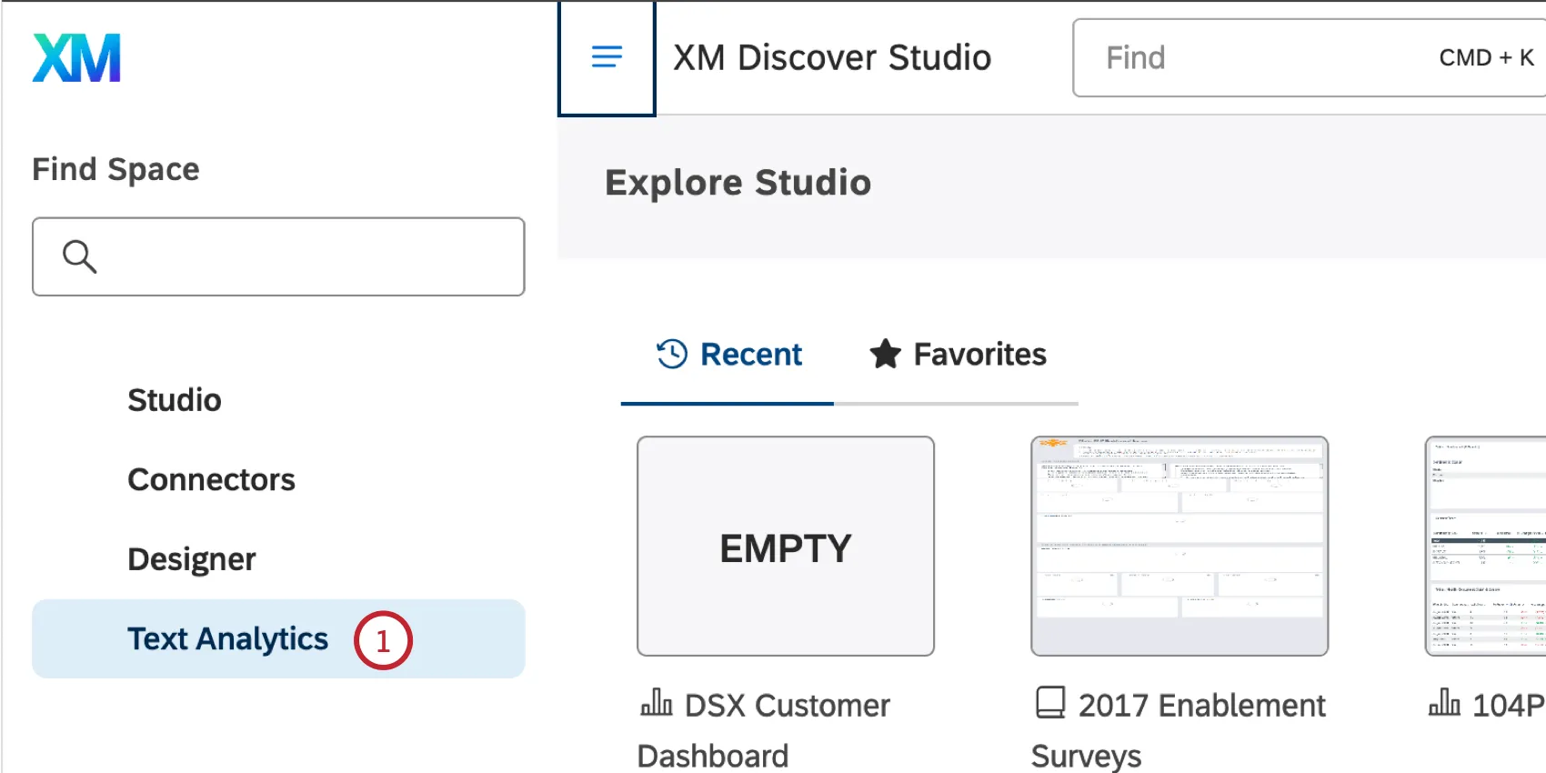 Discoverでテキスト分析をクリックする